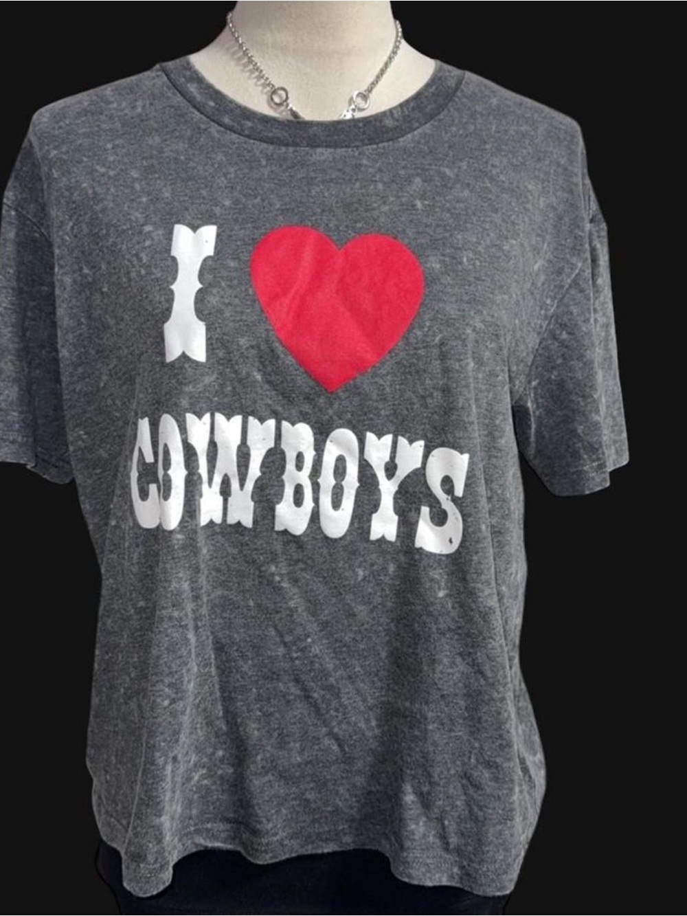 Rebellious One Grey Tee with Red Heart "COWBOYS" Graphic